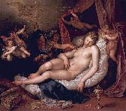 Hendrick Goltzius Danae receiving Jupiter as a shower of gold. oil on canvas